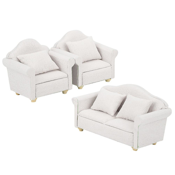 3 stk. 1:12 Mini Dukkehus Ternet Sofa Pude Sæt Tilbehør Værelse Møbler Legetøj Hvid