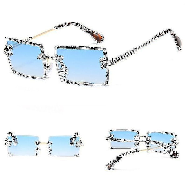 Glasögon (guldram gradient blått glas) Uv400 rektangulär snitt ramlösa solglasögon tonade linser modetrendig julklapp #216