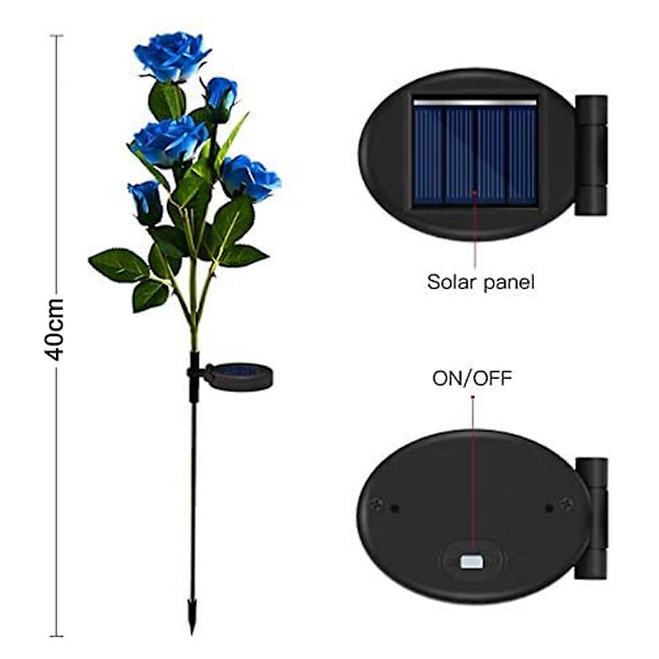 Solcelledrevne hagepællys, roseblomsterlys LED solcelle pællys med 5 roser Vanntett for hage, gård, juledekor (blå)