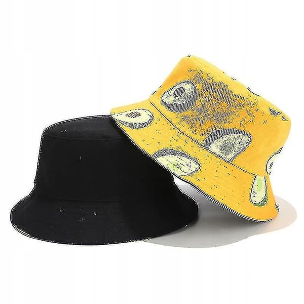 Avocado dubbelsidig fiskarhatt för män och kvinnor Canvas Basin Hat Fruit Pattern Hat（Marinblå）