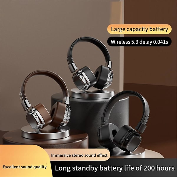 Bluetooth 5.3 Retro Trådløst Headset Tung Bass Hodetelefoner Mobil Datamaskin Multifunksjonelt Headset,A（Kul Svart）