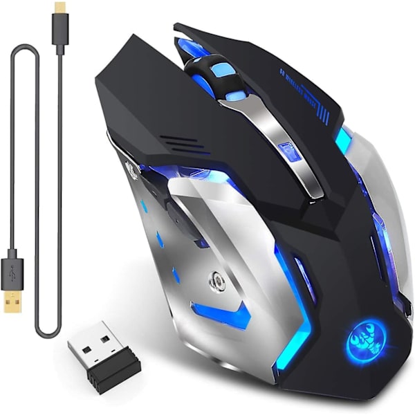 Laddningsbar 2.4ghz Trådlös Spelmus Med Usb-mottagare, 7 Färger Bakgrundsbelyst För Macbook, Dator Pc, Laptop (600mah Litiumbatteri)