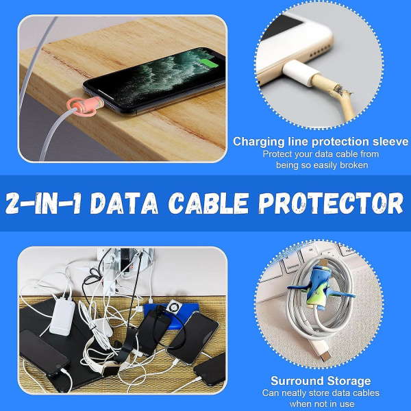 (Kamouflage - 5 stycken) 5 stycken 2-i-1 datakabelskydd, Iphone-kabelskydd, USB laddarkabelskydd, sött kabelskyddsverktyg.