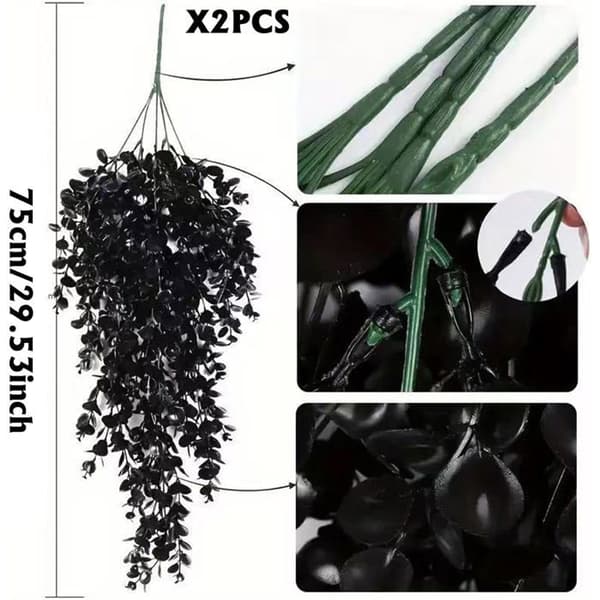 2 st konstgjorda utomhusblommor svarta eukalyptusgrenar vit XXS