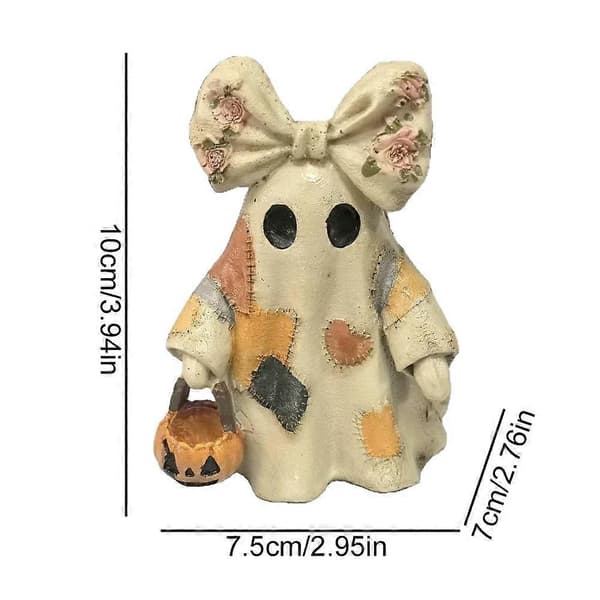 Patchwork Spøgelse Halloween Dekoration - Mini Resin Figur til Efterårsbordet 2pcs