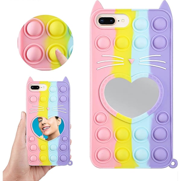 Gult Hjärta Kattfodral för iPhone 6 Plus/6S Plus/7 Plus/8 Plus Cartoon Rolig Söt Silikonfodral Fidget Unik Design Estetisk för Flickor Pojkar K