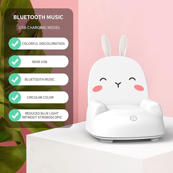 Usb-opladningslys, Bluetooth-højttaler, natlys, soveværelseslampe, lille natlys, Bluetooth-lydsystem（Gratis størrelse，Hvid）