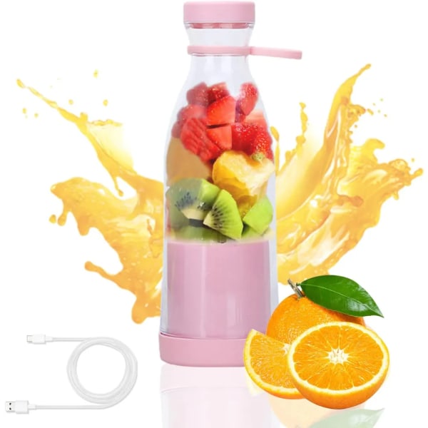 380 ml Elektrisk Juicer Blender Smoothiemaskin med 6 blad, USB uppladdningsbar Juicer för Smoothies, Bärbar Juicer (rosa)
