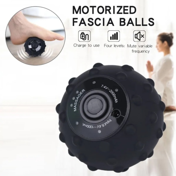 Elektrisk massageboll 4 hastigheter vibrerande massage USB uppladdningsbar massagerulle muskel vibrerande massager yogaboll 9 cm svart