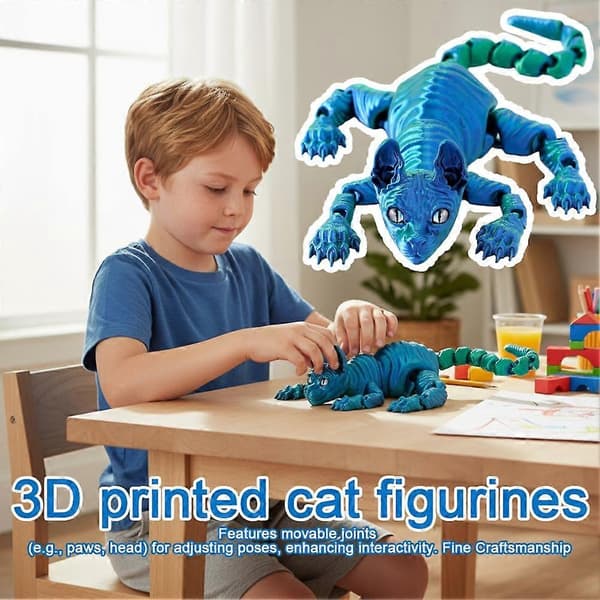 3D-printede kattefigurer med ledd - Dyrepynt til skrivebordet laser Purple