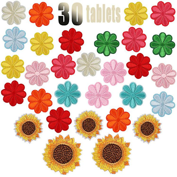 Dww-30 stk. broderi stryge-på patch sy på, blomst patch klistermærke sy på stryge-på patches, badge broderi applikation patches til tøj