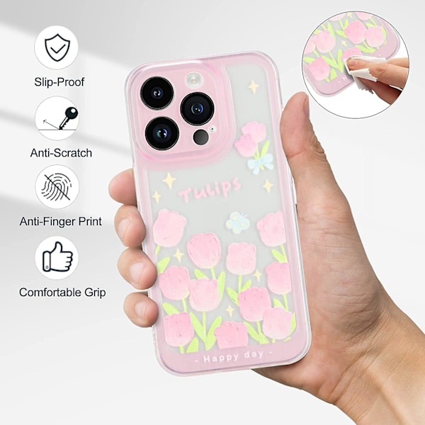iPhone 14 Pro Skal, Stötsäker Mjuk TPU Bakskal Droppsäker Skyddande Telefonfodral för iPhone 14 Pro 2022 (6,1 tum), Blå Fjärilar & Rosa