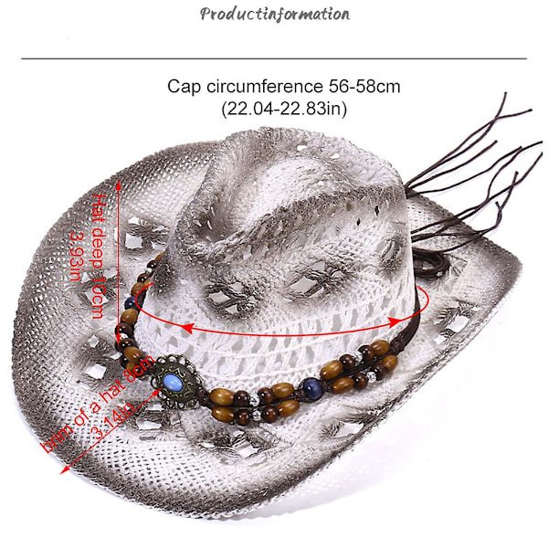 Lännen tyylinen olkihattu cowboy-tyyliin leveällä reunuksella, ontto hengittävä aurinkolippalakki miehille ja naisille, helmillä koristeltu reunus, täydellinen ulkoiluun, rannalle ja matkustamiseen