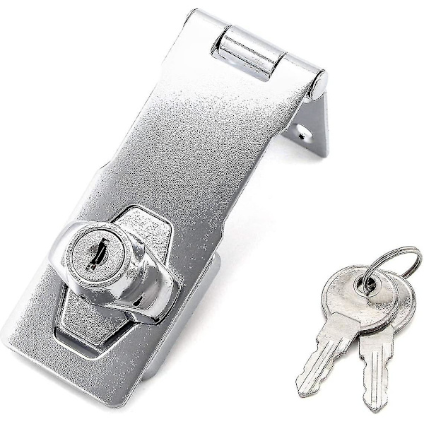 Hasp-lås, hänglås med nycklar och skruvar för grind, skjul, garageport, 4\" / 10cm, kromfinish, 1 st