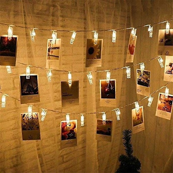 Fotoclips med LED-ljusslingor, Återanvändbara 6 Meter/Ljuskedja - 8 Lägen 40 Fotoclips, USB/Batteri, Stämningsbelysning, Dekoration för Vardagsrum