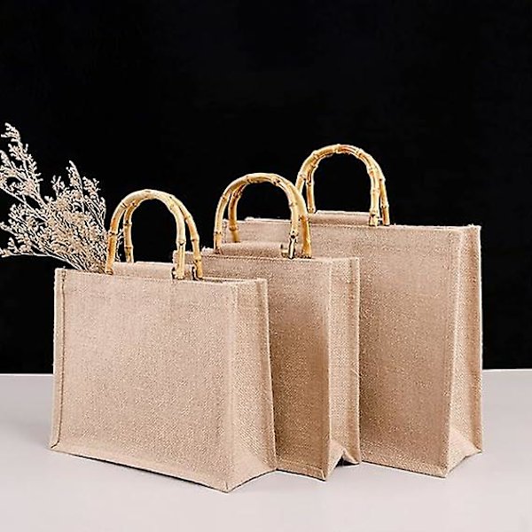 Jute indkøbspose, 31 x 25 x 10 cm, vandtæt indkøbspose til at bære ruller, måltider eller grøntsager - - Størrelse S:, 31 * 25 * 10cm EU