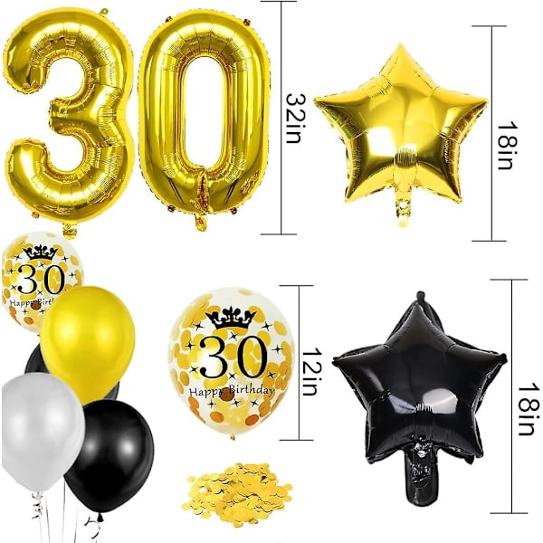 30. fødselsdagsfest i sort og guld - banner, balloner og mere