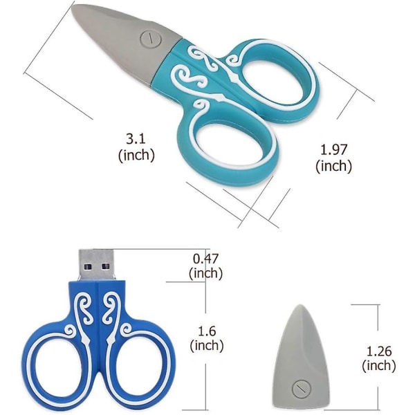 16gb USB -minne, set med 3, söt saxformad USB -minne, present till studenter och barn