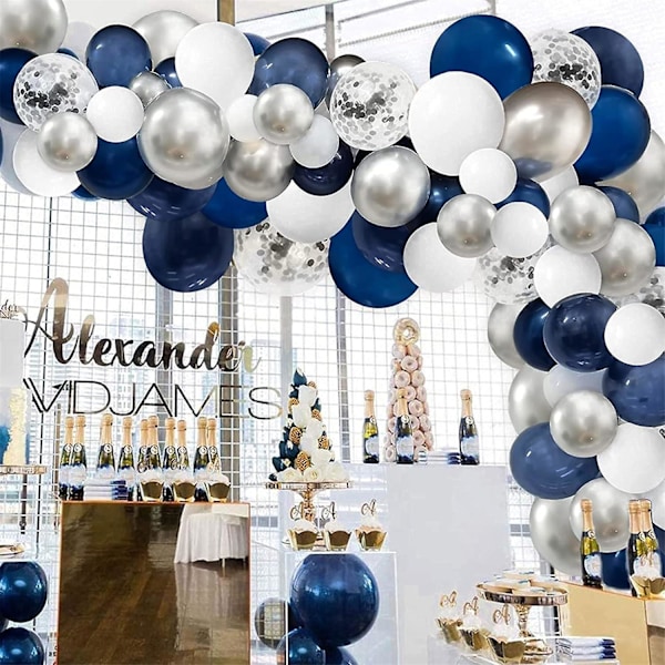 Marineblå Ballonbue Kit - 120stk Blå Sølv Balloner Garland Kit