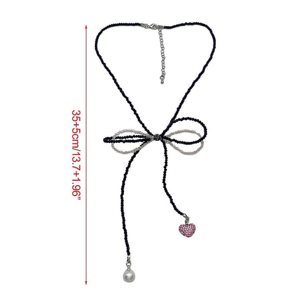 Boho Pink Black Perle Halskæde Sløjfe-snøreben Kædeben Kæde Sød Cool Choker
