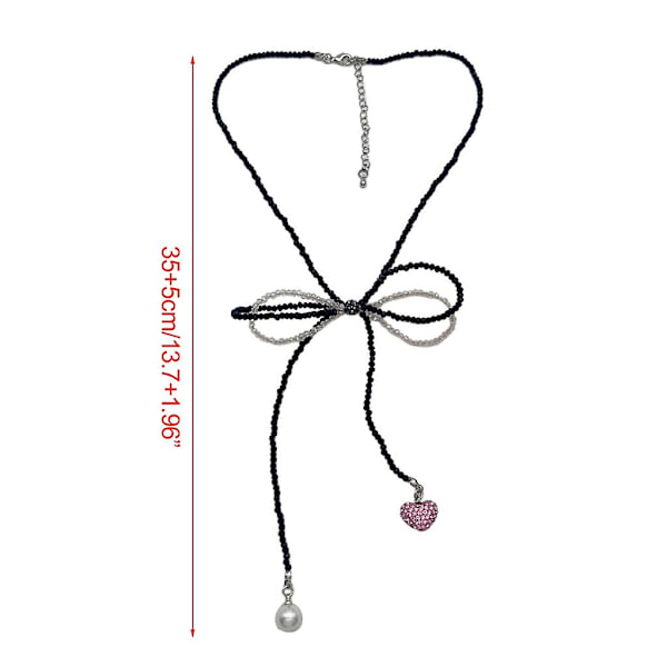 Boho Rosa Svart Perle Halskjede Sløyfe-Blonder Opp Krageben Kjede Søt Kul Choker