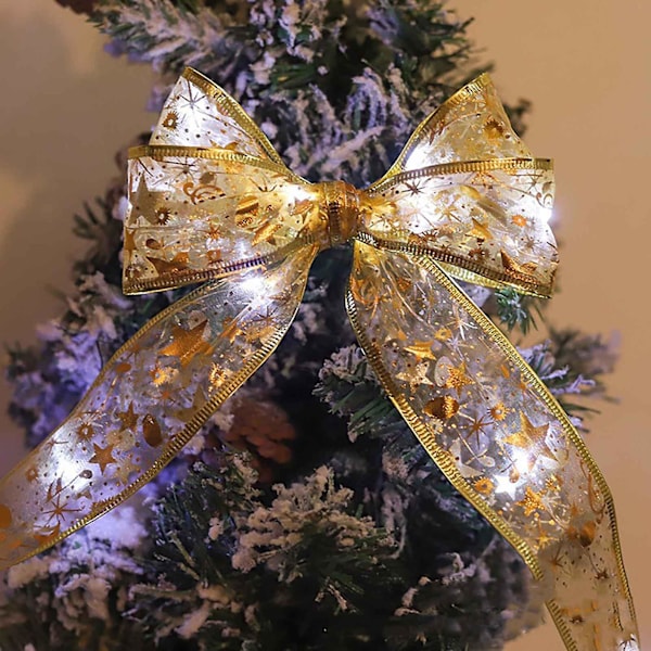 Christmas Tree Decoration Ribbon Led String Lights 10m 100 Lights [8 Modes Waterproof Battery Box With Remote Control] Golden Silk White Light