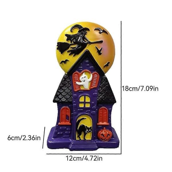 Halloween-spøkelseshus-statue i harpiks med heks og spøkelse til borddekorasjon small