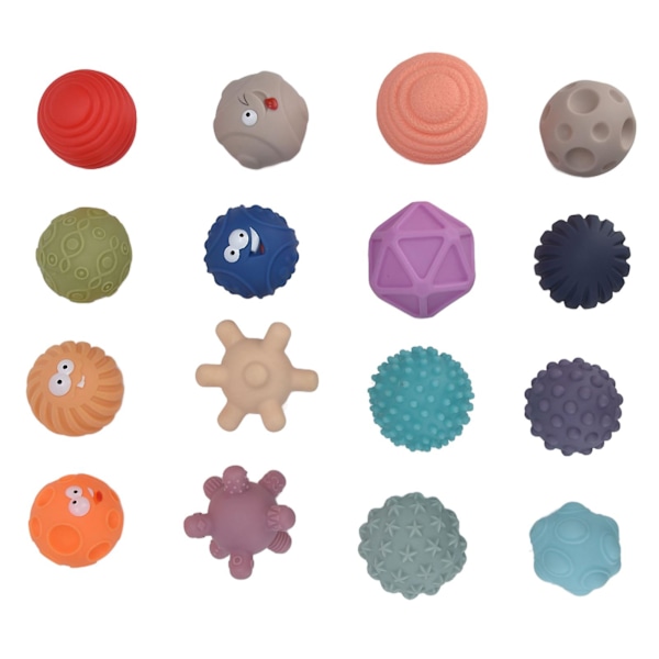 Baby Sensoriska Bollar Set - 16 st Mjuka Texturerade Massage Stressavlastning Squeeze Bollar för Småbarn (6+ Månader)