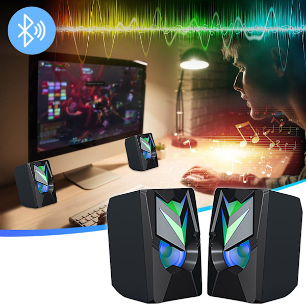 Datorhögtalare Datorhögtalare 2 st RGB-bakgrundsbelysning Skrivbordsextern högtalare Heminredning Datorhögtalare Utrymme (svart)