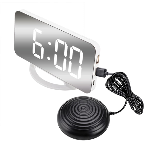 Hög ljudvibrerande väckarklocka Snooze för tunga sovande vuxna döva, digital spegelklocka med sängvibrator