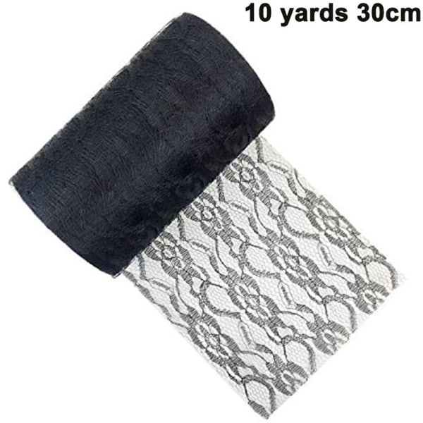 30 cm x 10 Yards Vintage bånd Netting Stoff Tyll Ruller for blonder Bordløper Stol Sash DIY Bryllup Brudedusj dekorasjoner, svart
