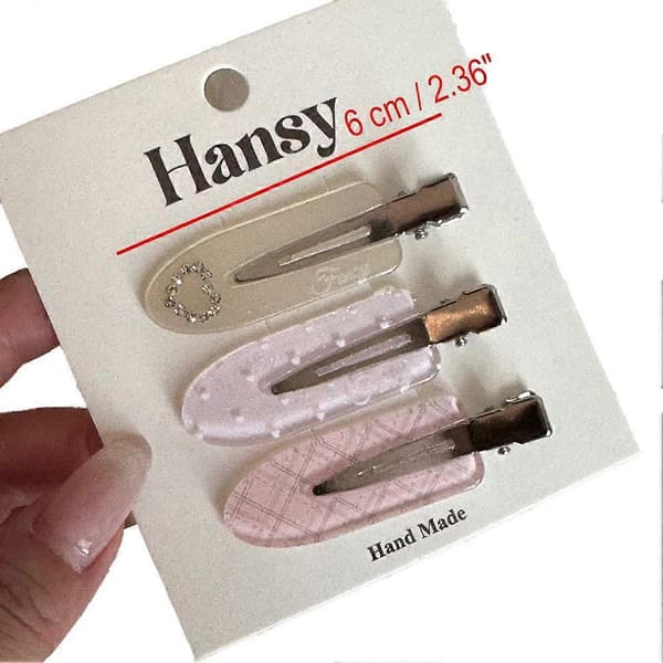 Sløjfe-hårspænder 6 cm akryl uden mærker side-spænder 3-delt sæt S til daglig brug. light pink