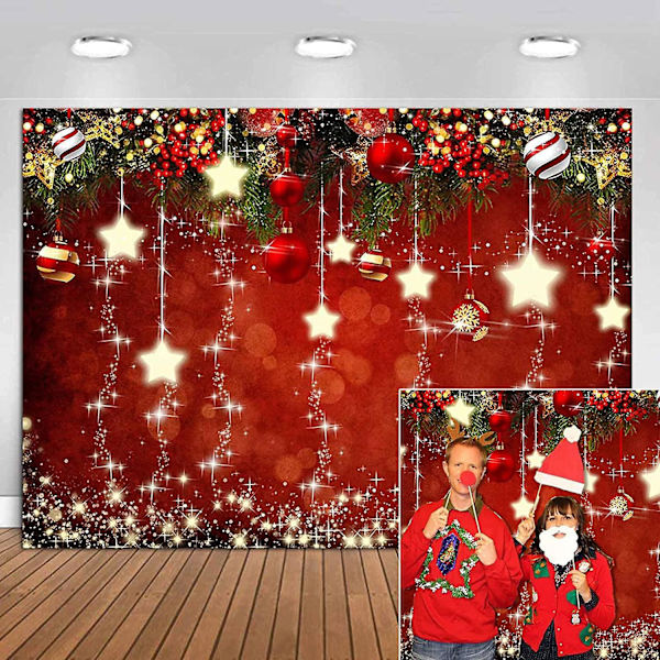 Glittrande Stjärnor Röd Jul Bakgrund För Fotografering Vinyl 7x5ft Glitter Gnistrande Julgranar Julkula Träd Gott Nytt År Dekoration Jul Foto