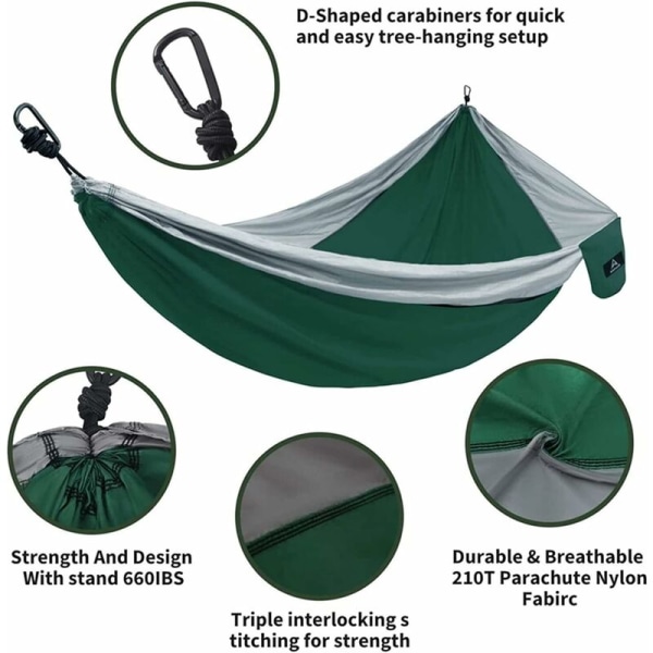 Hammock Travel Hammock Camping Hammock Yksi riippumatto Kestävä Nylon Hammock Kannettava ulkona toimiva riippumatto (väri: vihreä harmaa)