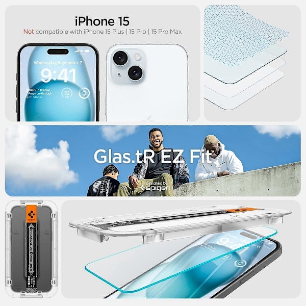 Härdat Glasskälmskydd [GlasTR EZ FIT] designat för iPhone 15 Pro Max [Fodralvänligt] - 2-pack