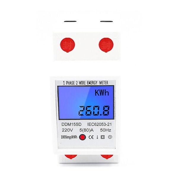MSBD Enkeltfase Multifunktion Skinne Type Elektrisk Energimåler LCD Baggrundsbelyst Display 5-80A
