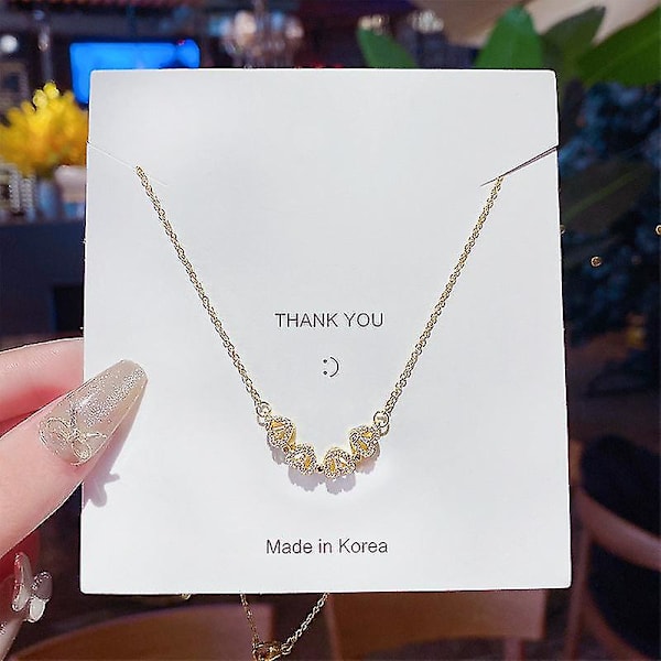Damhalsband Kedja Choker Hänge Smycken Flickor Present Äkta Guldplätering Mikro Inlagd Zirkon Kärlek Fyra Blad (Silver)