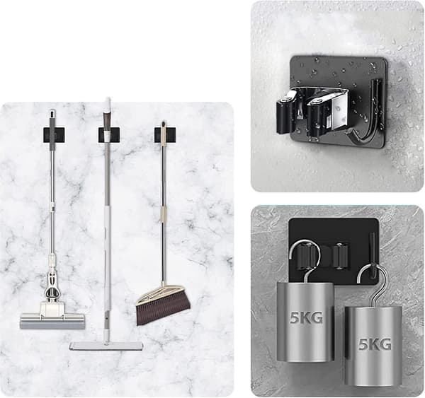2 stk. rustfrit stålkost og moppeholder, moppeholder, kosteskaftholder til væg, ingen gave