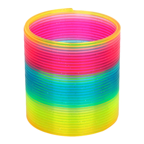 Regnbågsformad spiralfjäderleksak, klassisk nyhet och färgglad neonplastleksak, festtillbehör för pojkar och flickor