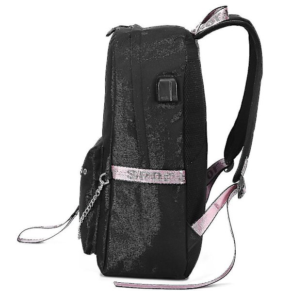 Rainbow Friend Fashion Iron Chain Oxford Cloth Bag Schoolbag Waterproof Student Schoolbag Shockproof S（starry grey）