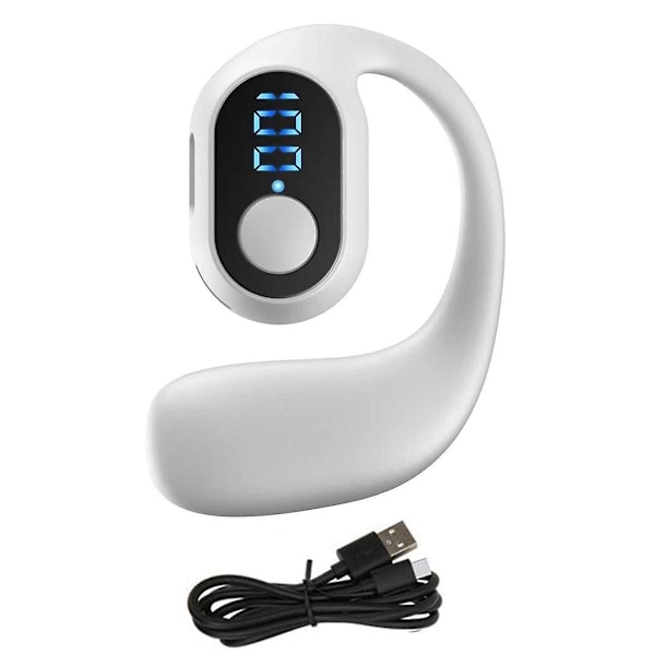 Digital Display Single Ear Hanging Ear Bluetooth Headset Open Bluetooth 5.3 Wireless Headset Earphone White（White）