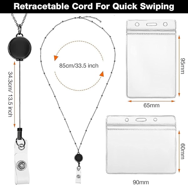 2 st Retractable Reel Lanyard Med ID-hållare Halsband Lanyard Clip Kedja Vattentät Hållare - B