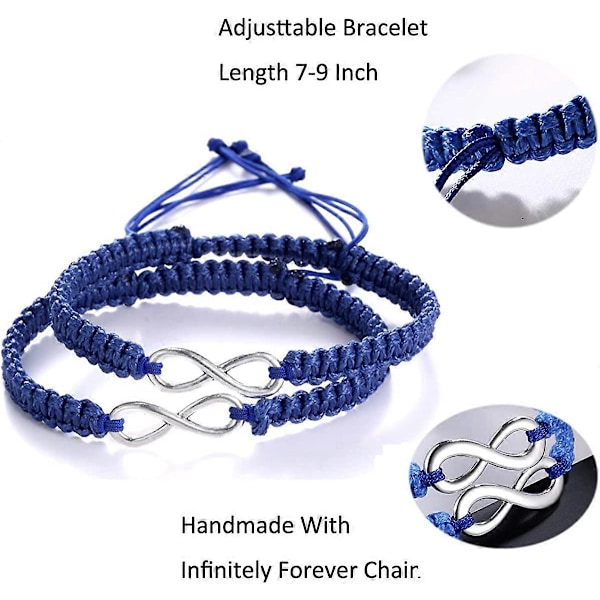 2-pack/set Stål 8 Oändlighet Par Armband Flätad Läderrep Armband Justerbar Kedja Passar 7-9 Tum för Kärlek Vänskap 2-pack Dar