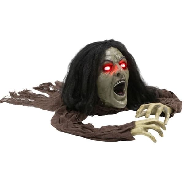 Krypende zombie Halloween-dekorasjon med lyder og lys, AA-batterier - plast, brun