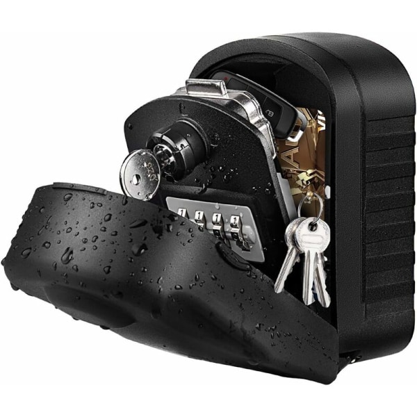 Secure Key Box Suuri avainlaatikko koodi- ja hätäavaimilla, seinään kiinnitettävä avainkotelo ulkoisella cover (musta)