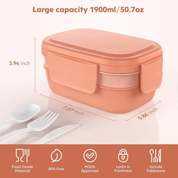 1900 ml matboks for voksne, matboks for barn med rom, lekkasjesikker bentoboks snacksboks for piknik arbeid reise, rosa