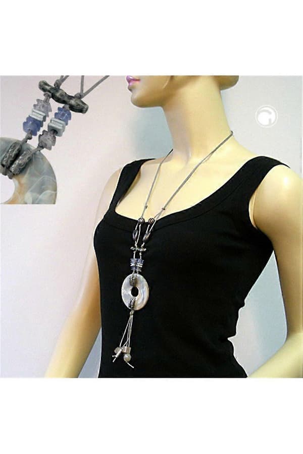 Halsband Stor Ring Gråbeige Marmorerad 95cm - Gl02654