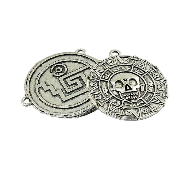 6x6 st Tibetansk Silver Karibisk Aztec mynt Medaljong Dödskalle Halsband Hänge