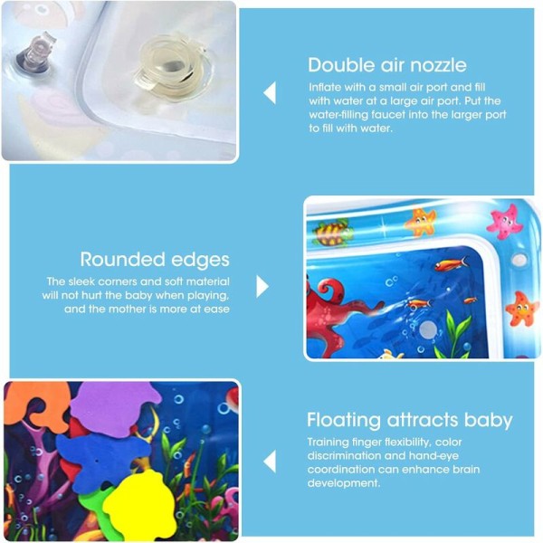 Uppblåsbar vattenmatta för baby , lekmatta för magen Sensorisk leksak Baby Vattentät PVC uppblåsbar lekmatta Stimulerar ditt barns tillväxt