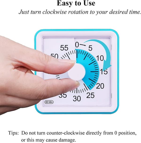 Visuell analog timer, lydløs nedtellingstimer, tidsstyringsverktøy for barn og voksne (blå)